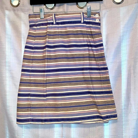 Periwinkle & Navy Blue, White, Beige & Pink Stripe Wrap Around Skirt size 8 - Picture 1 of 6